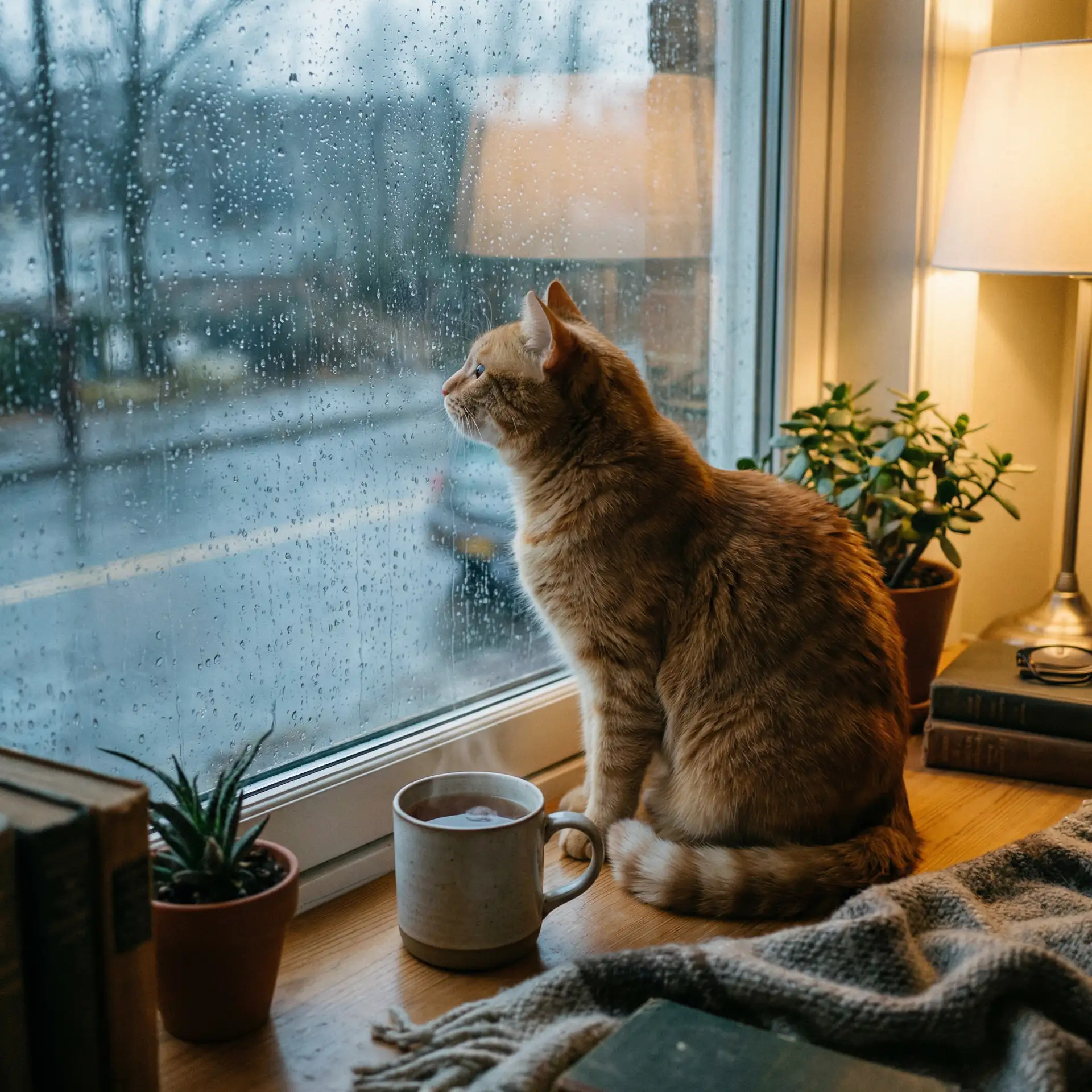猫咪望着窗外的雨 - 陶白白是谁